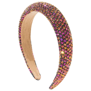 Sparkling rhinestone padded headband with colorful gradient crystals for a high skull top style