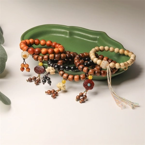 Handmade Wooden Beaded Bracelet Buddha Prayer Beads With Lotus Cat Paw Pendant Retro Ethnic Style Meditation Jewelry
