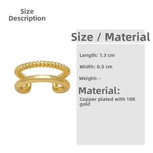 Detailed size chart of vintage double-layer 18K gold-plated copper ear cuffs showing 1.3cm length