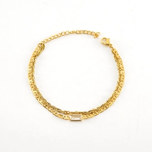 Double-layered golden titanium steel bracelet featuring a rectangular zircon pendant