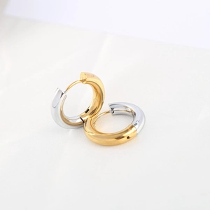 Minimalist 4mm two-tone stainless steel hoop earrings in gold and silver finish