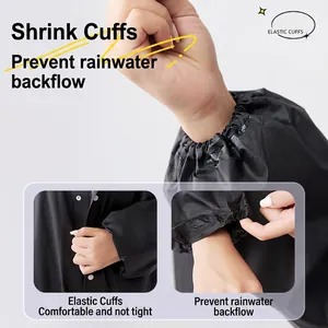 Black EVA waterproof raincoat with elastic cuffs to prevent rain backflow for adults