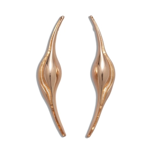 Exaggerated geometric irregular earrings in rose gold finish with sleek curved design
