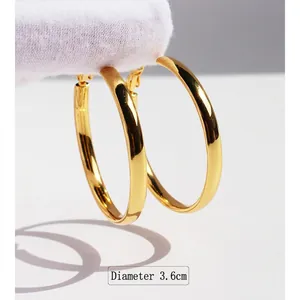 Minimalist 18K gold plated polished large hoop earrings with 3.6cm diameter and snap closure
