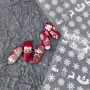 5D Embossed Christmas Nail Art Stickers Snowflake Reindeer Snowman White Relief Self Adhesive Decals Winter Holiday DIY Decoration