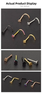 Detail of heart nose studs in silver gold black and rose gold stainless steel sets