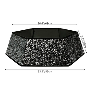 Silver sequin hexagonal Christmas tree collar with size dimensions 68cm and 85cm
