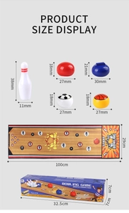 Detailed view of kids indoor bowling set with scoring mat and multi-sport game balls