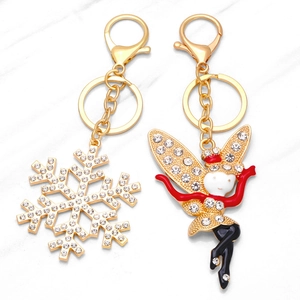 Snowflake Fairy Keychain Alloy Rhinestone Enamel Pendant Bag Hanging Charm Fashion Winter Christmas Accessory For Women