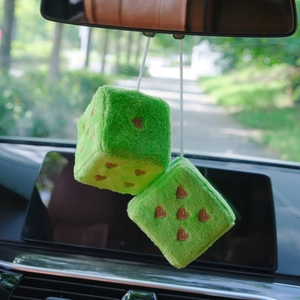 Green plush dice car rearview mirror hanging ornaments with heart embroidery