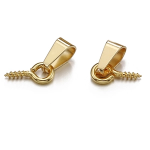 Two golden stainless steel screw eye pendant bails shown on a clean white background