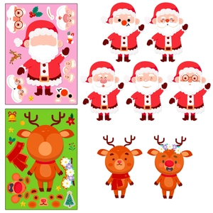 6 sheets of Christmas DIY Santa Claus and Reindeer mix and match puzzle stickers for kids