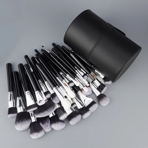 Professional 40pcs makeup brush set with synthetic bristles and black cylindrical case