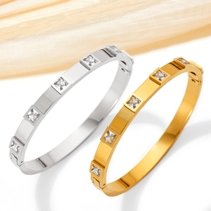 Vintage stainless steel bangles in gold and silver finish with square zircon stones
