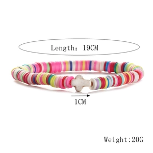 Detailed view of 6mm colorful clay bead bracelet with cross pendant and size dimensions