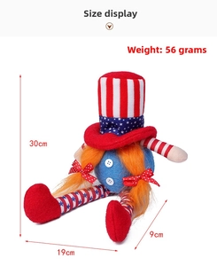 Detailed dimensions of patriotic July 4th gnome with stars and stripes hat and orange beard
