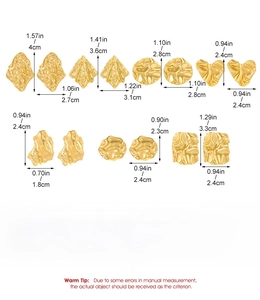 Size chart for vintage 18K gold plated stainless steel earrings with lava texture