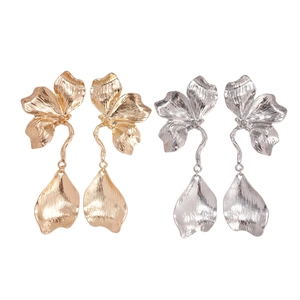 Metallic petal earrings in gold and silver finish with natural textured folds