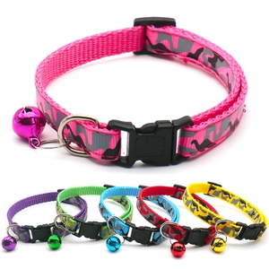 Adjustable nylon pet collars with colorful bells and buckle in various camouflage patterns