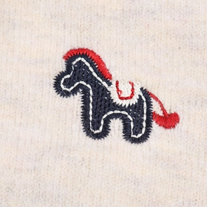 Detailed knit cardigan with premium embroidered horse patch in navy and red accents