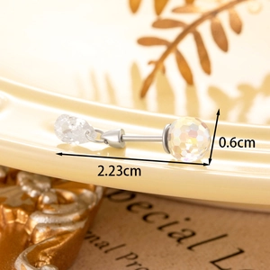 Titanium steel stud earring featuring a waterdrop zircon pendant and 6mm crystal bead