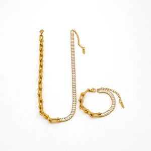 Stainless Steel Necklace And Bracelet Splicing U-Link Baguette Zircon Horseshoe Chain Fashion Jewelry For Women