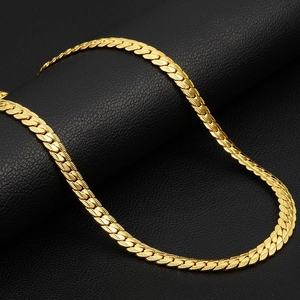 Elegant 18K gold-plated 5mm flat curb chain necklace displayed on black leather