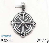 Vintage stainless steel compass pendant showing 30mm diameter and north-south markings