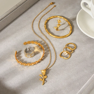 Flower Rose Daisy Pendant Necklace Earrings Bangle Ring Stainless Steel Gold Plated Tarnish Resistant Fashion Jewelry For Women