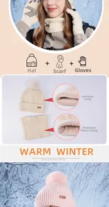 Detailed view of the thick plush lining inside the knitted beanie, scarf and gloves set
