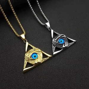 Men Hip Hop Pendant Necklace Stainless Steel Evil Eye Triangle Punk Gothic Jewelry