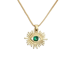 Evil Eye Pendant Necklace Gold Plated Copper Sunburst Protection Amulet Jewelry For Women Bohemian Colorful Cubic Zirconia