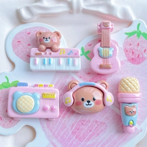 5Pcs musical bear resin charms including guitar, keyboard and microphone for DIY crafts