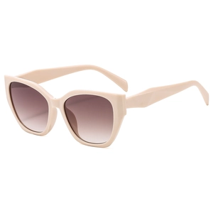 Stylish cream beige polygon sunglasses with gradient tea lenses for men and women