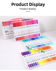 Detailed set of 72 colors dual tip markers with flexible brush and fine point nibs