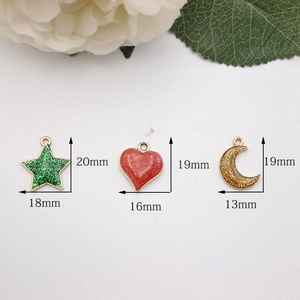 Glitter alloy charms set with green star red heart and gold moon pendants for jewelry making