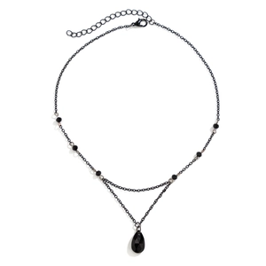 Detail of gothic black beaded choker with water drop pendant and adjustable clasp