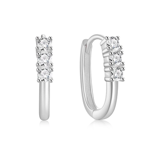 Close-up of S925 sterling silver hoop earrings with four-prong set cubic zirconia