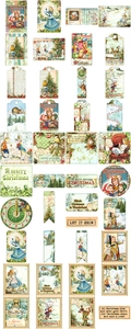 Detailed collection of vintage Christmas stickers featuring Alice in Wonderland motifs