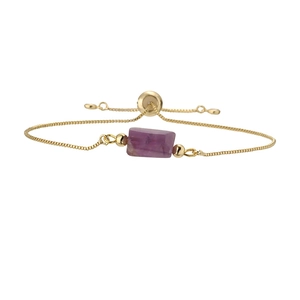 Minimalist gold box chain bracelet with hexagonal purple natural stone and adjustable closure