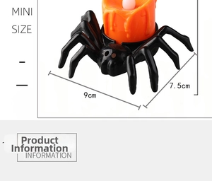 Spider-shaped Halloween LED candle lamp with dimensions 9cm by 7.5cm shown on white background