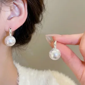 Artificial Pearl Drop Earrings With Star Zircon Inlay And 925 Sterling Silver Earring Post Elegant Vintage Style For Women