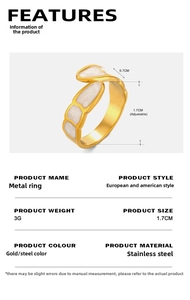 Detailed view of 18K gold plated stainless steel ring with white enamel inlay dimensions