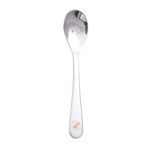 Child 304 stainless steel spoon with cute cartoon dog pattern on silver finish