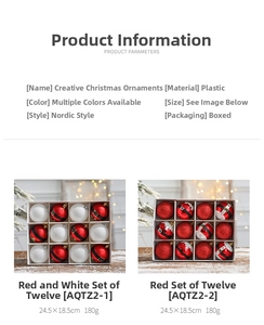 Size specifications for 12pcs red and white hand-painted 6cm Christmas ball ornaments