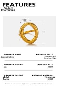 Detailed size specifications for the gold chunky geometric stainless steel oval ring
