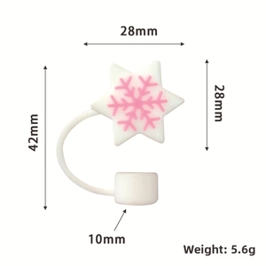 Detailed dimensions of 10mm pink snowflake star silicone straw cover with measurements
