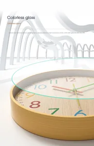Detail of high-transparency colorless glass cover on a 12-inch bamboo wall clock