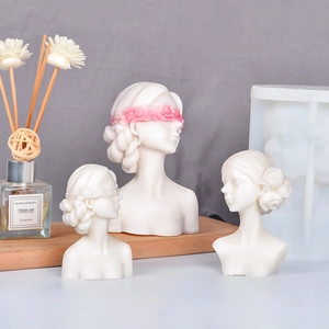 Girl Bust Silicone Mold Blindfolded Flower Goddess Portrait DIY Scented Candle Soap Gypsum Plaster Resin Making Craft Art