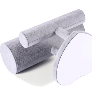 Light gray velvet headband and jewelry display stand with a soft T-bar structure